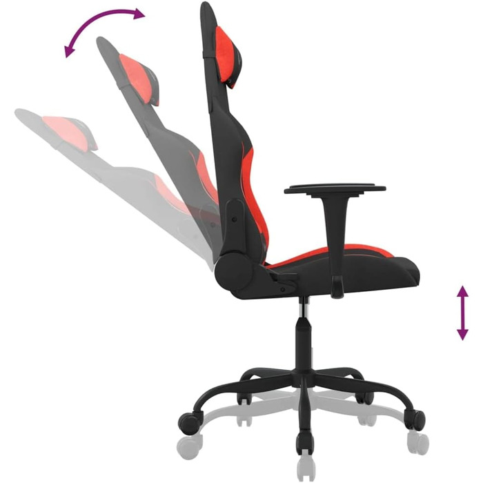 Геймерське крісло з функцією масажу, чорно-червона тканина, регульована спинка та висота, поворот на 360 градусів, повітропроникний чохол, ергономічна опора, 37 x 50 см (Ш x Г), червоний