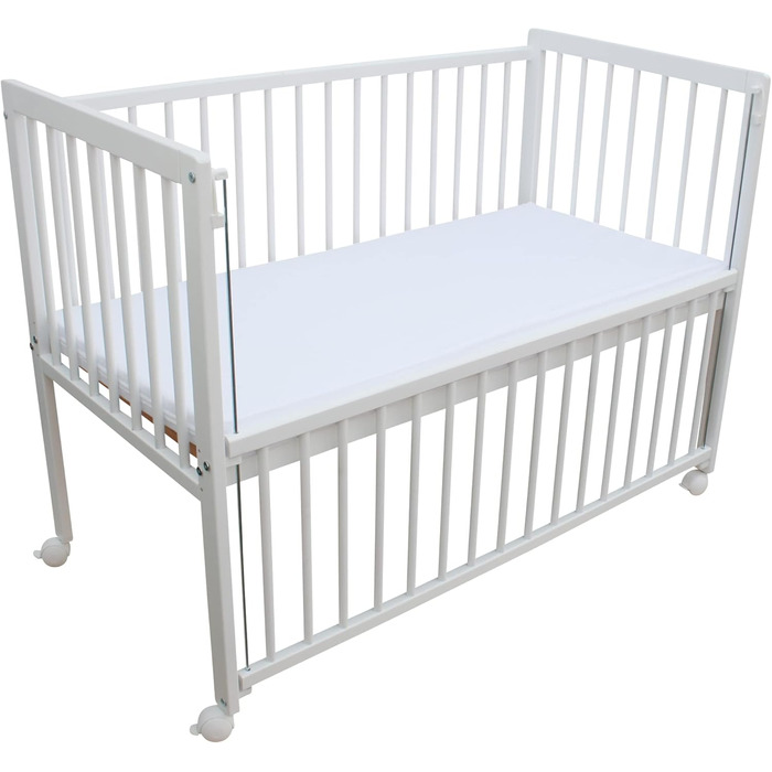 Дитяче ліжко/Біле ліжко/Ліжко для малюків 2-в-1 Micoland 120x60 см з матрацом білого кольору