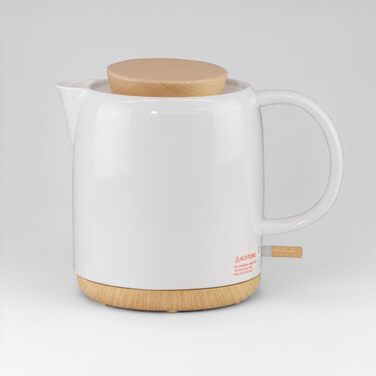 Електричний чайник з кераміки з дерев'яною кришкою, об'ємом 1 літр, білий - Сучасний дизайн. 1200 Вт, 220 В, 50-60 Гц. Чайник елек