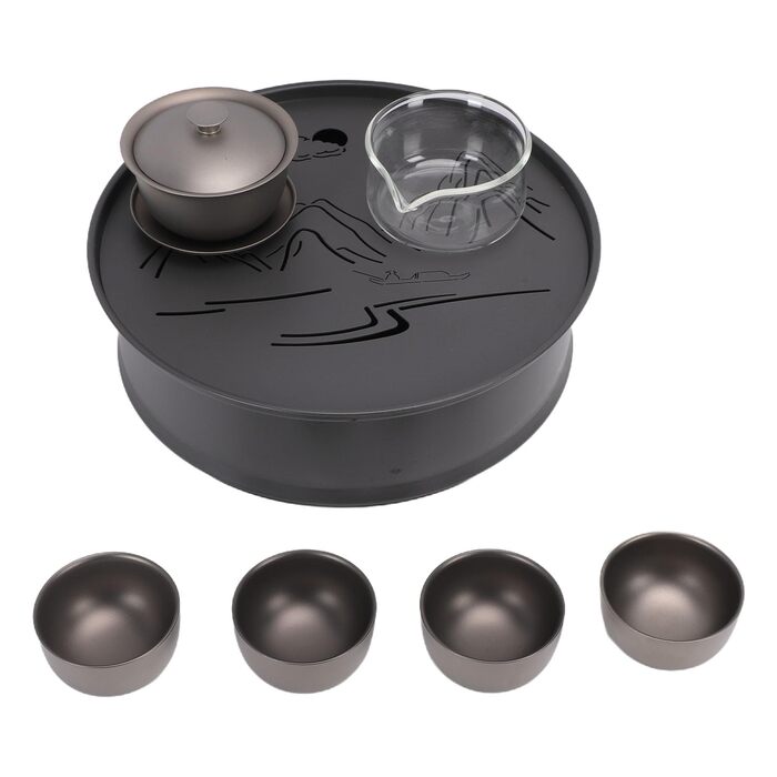 Набір для чаювання Луокуте Пурий Ті Гунфу, термостійкий чайник та 4 чашки по 30 мл, ідеальний для подорожей, відпочинку на природі та офісу