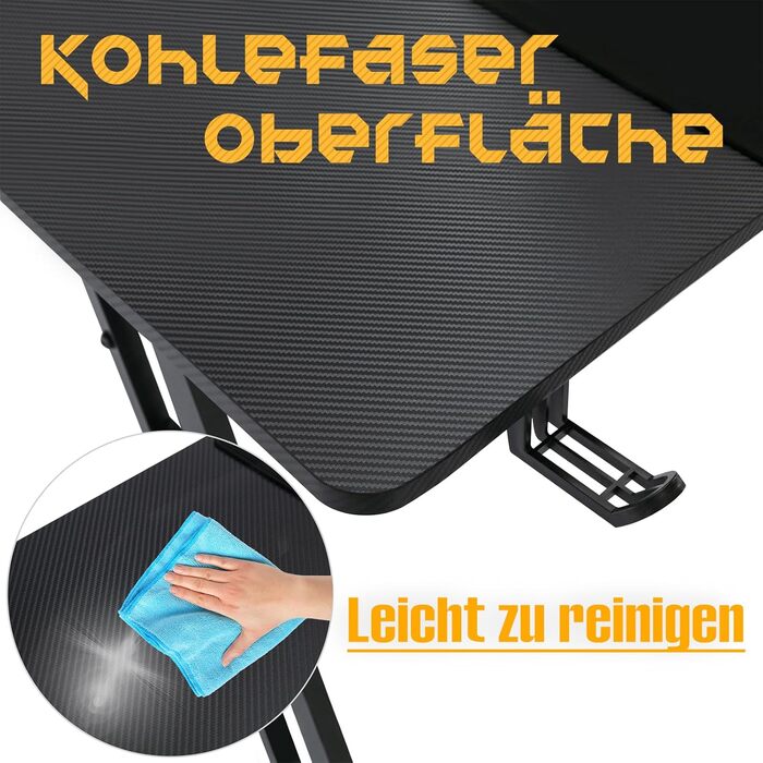 Ігровий стіл HENGMEI, ігровий стіл, комп&39ютерний стіл з підставкою для склянок, гачком для навушників, Z-подібний ПК-стіл, ігровий стіл для домашнього офісу, кутовий стіл, 140 x 60 см, тип B зі світлодіодним підсвічуванням, 140x60x75 см тип B зі світлод