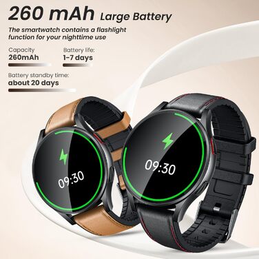 Чоловічий смарт-годинник з ЕКГ HDR-монітором артеріального тиску круглий AMOLED-смарт-годинник 1,43 дюйма зі шкіряним ремінцем, водонепроникний, пульсометр, крокомір, функція телефону, фітнес-годинник, сумісний з Android/iOS, чорний