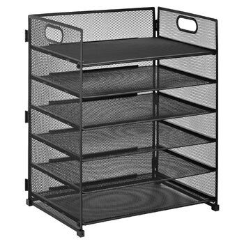 Металевий настільний органайзер, 6 відділень для листів та документів (A4), чорний, металевий настільний органайзер з ручкою, органайзер для шухляд 32x23x40 см, офісне приладдя для паперу A4, книг, журналів