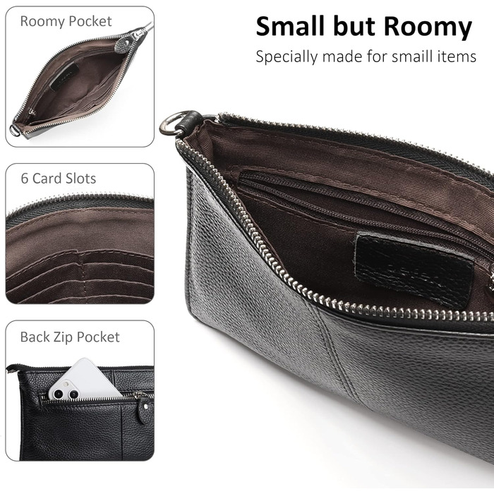 Жіноча сумка-клатч befen з натуральної шкіри, маленький кроссбоді, з RFID-блокуванням, блискавкою, плечовим ремінцем та ремінцем на зап&39ястя, чорного кольору