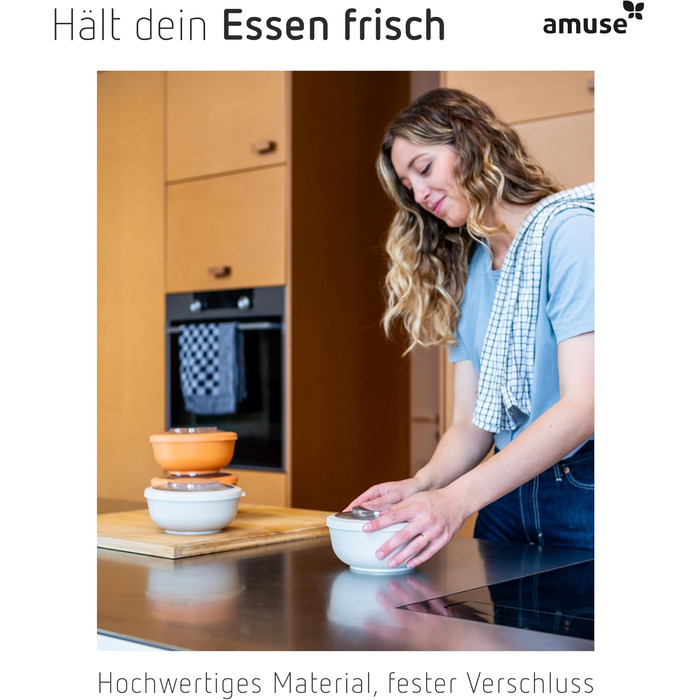 Набір з 3 мисок Amuse Tylla (200 мл, 1000 мл, 2000 мл) Герметичні контейнери для зберігання їжі з кришками для приготування їжі Контейнери для зберігання їжі без бісфенолу А для дітей та дорослих, можна мити в посудомийній машині Набір з 3 вугільних чашок