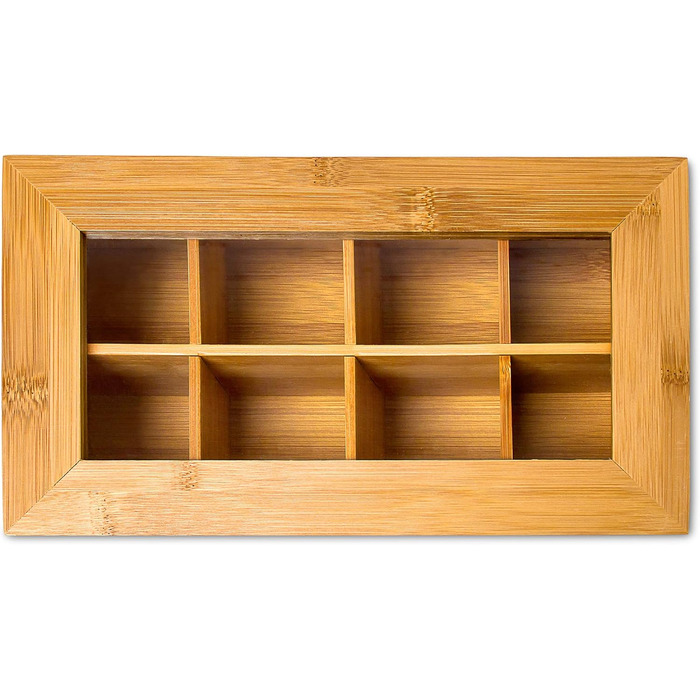 Коробка для чаю Relaxdays на 8 відділень, бамбук, для зберігання пакетиків чаю, коробка для чаю з віконцем, ВхШхГ 9 х 28 х 16 см,