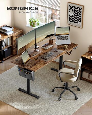Електричний письмовий стіл SONGMICS з регульованою висотою, 160 x 70 см, безступінчасте регулювання, функція пам&39яті з 4 рівнями висоти, вінтажний коричневий LSD136K01 160 x 70 см вінтажний коричневий