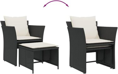 Садове крісло з підніжкою Чорний Poly Rattan Black and Cream