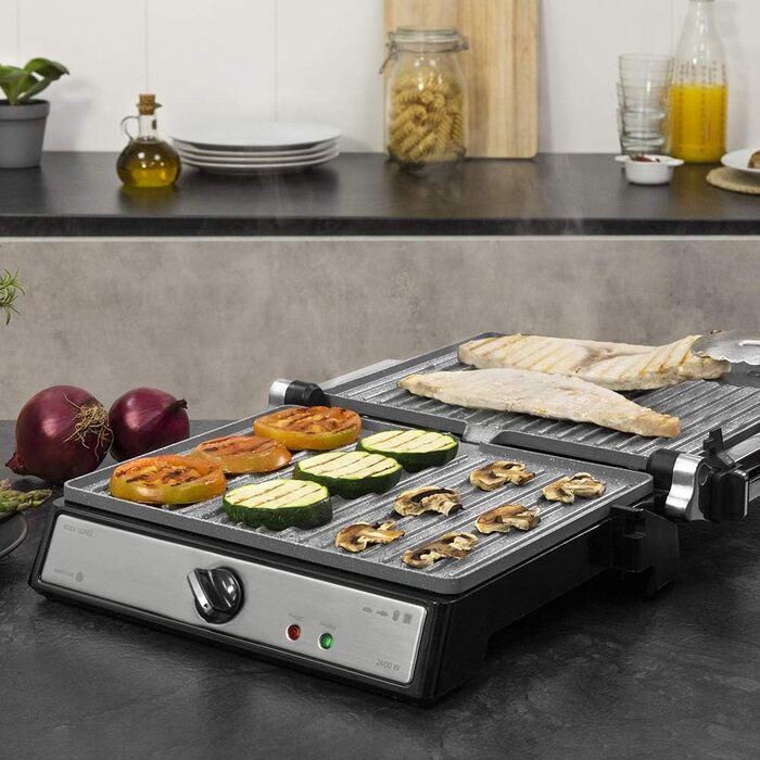 Електричний гриль Cecotec RocknGrill 2400 UltraRapid, 2400 Вт, покриття RockStone, розкладка на 180, плаваюча верхня панель, піддон для жиру, регулювання температури