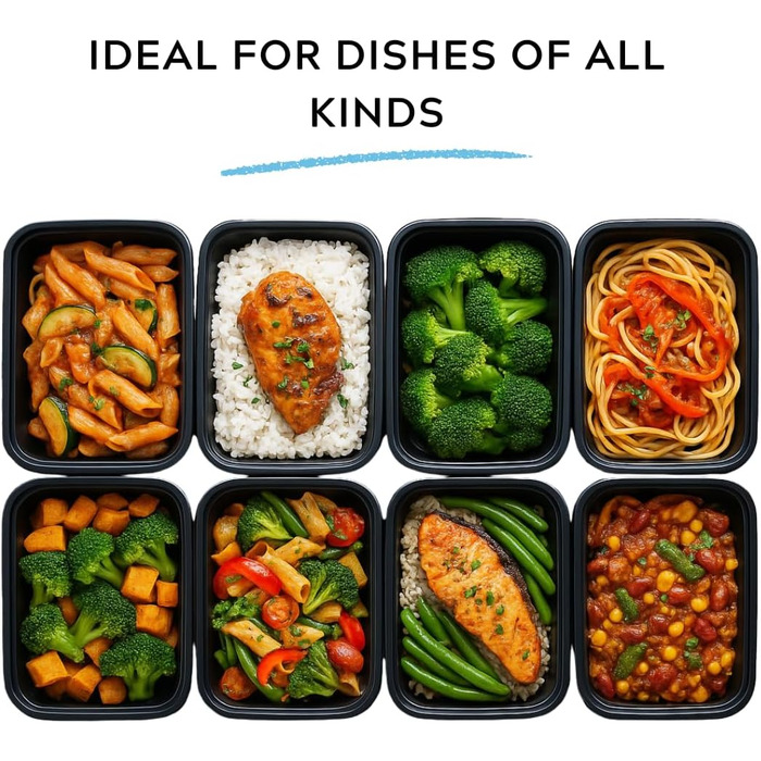 Коробка для зберігання Enpack з кришкою, біла/чорна, 500 мл - Контейнери для делікатесів, придатні для використання в мікрохвильовій печі - Герметичні контейнери для зберігання з кришками, ідеально підходять як органайзер для холодильника, коробка для при