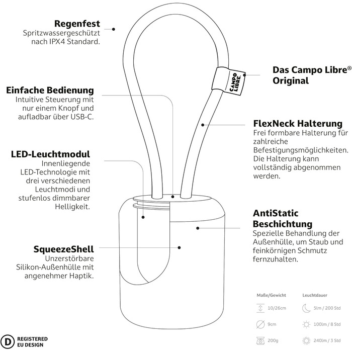 Лампа для кемпінгу I Гнучка вулична лампа для підвішування, встановлення та монтажу I Світильник для кемпінгу з регульованою яскравістю I Акумуляторна I Балконна лампа, кемпінгова лампа, настільна лампа, прямокутна, кольору мохово-зеленого