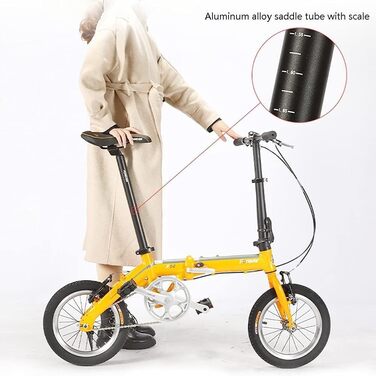 Дюймовий складний велосипед, товстостінна рама з вуглецевої сталі, підходить для їзди на свіжому повітрі, велосипед зі змінною швидкістю для дорослих A, 14 дюймів 14 дюймів A, 14-