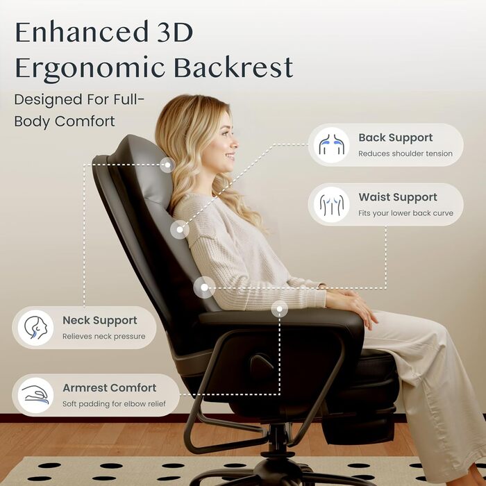 Ергономічне крісло FLEXISPOT 3-в-1 для відпочинку та офісу з функцією розкладання на 160, висувною підставкою для ніг, товстою комфортною подушкою з поліуретану. Ідеально підходить для роботи, відпочинку та дрімоти. CloudRest Gloss Black