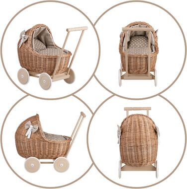 Плетені коляски для ляльок з постільною білизною ідеальна ідея для подарунка плетені коляски для ляльок красива іграшка з лози пле