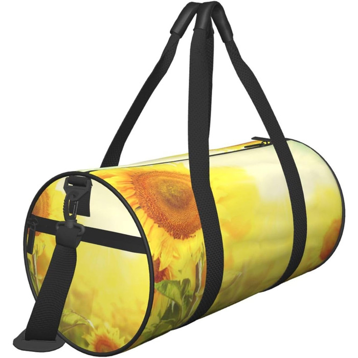 Спортивна сумка для подорожей, сумка-баул з квітковим принтом соняшників, чорна, універсальний розмір