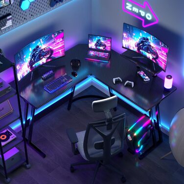 Ігровий стіл L-подібний 120x120 см, Кутовий стіл для ігор, L-подібний стіл з підставкою для монітора, Карбоново-чорний 120 x 120 см Чорний