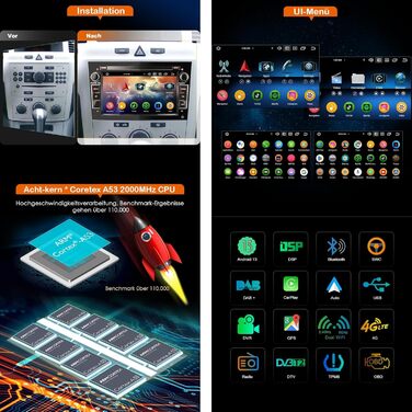 Автомобільний радіо Erisin 8 Core 4 64 ГБ Android 14, підтримка GPS-навігації для Opel Astra H Corsa C Corsa D Vectra Zafira Signum, 7-дюймовий сенсорний екран, 8-ядерний 4G, 64 ГБ, Android 10, 10,7-дюймовий GPS-навігатор, Bluetooth, DAB, DSP, IPS, TPMS