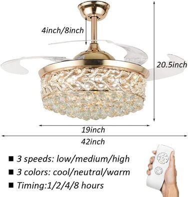 Безшумний стельовий вентилятор кришталевий стельовий вентилятор з підсвічуванням, висувна, невидима люстра, стельовий вентилятор з