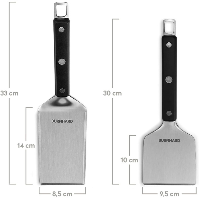 Лопатка для гриля та скребок для гриля BURNHARD, набір 2 шт. з перевертачем бургерів, інструментами для гриля з нержавіючої сталі,
