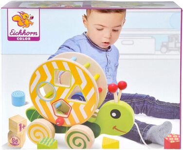 Звірятко Eichhorn 100002231, що тягнеться, з 4 різними вставними блоками, березова іграшка з рухом, для дітей від 1 року, розмір 1