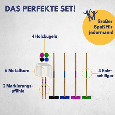 НАЙКРАЩИЙ СПОРТИНГ Набір для крокету Крокет для дорослих та дітей З молотками, м&39ячами, кільцями та кілками Ігри на свіжому повітрі для дорослих Садові ігри для дітей Набір для крокету для дорослих (58 см)