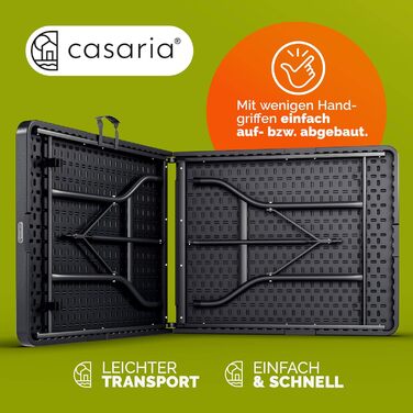 Садовий стіл Casaria 183x76 см, складний, водонепроникний, портативний, пластиковий, на 8 осіб, садовий, патіо, кемпінговий, балконний, розкладний, фуршетний, антрацит