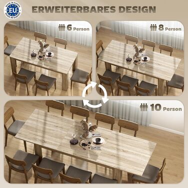 Розсувний обідній стіл HOMCOM 180-260 x 90 см, Кухонний стіл для 8-10 осіб, Сучасний обідній стіл, Дуб, Виготовлено в ЄС