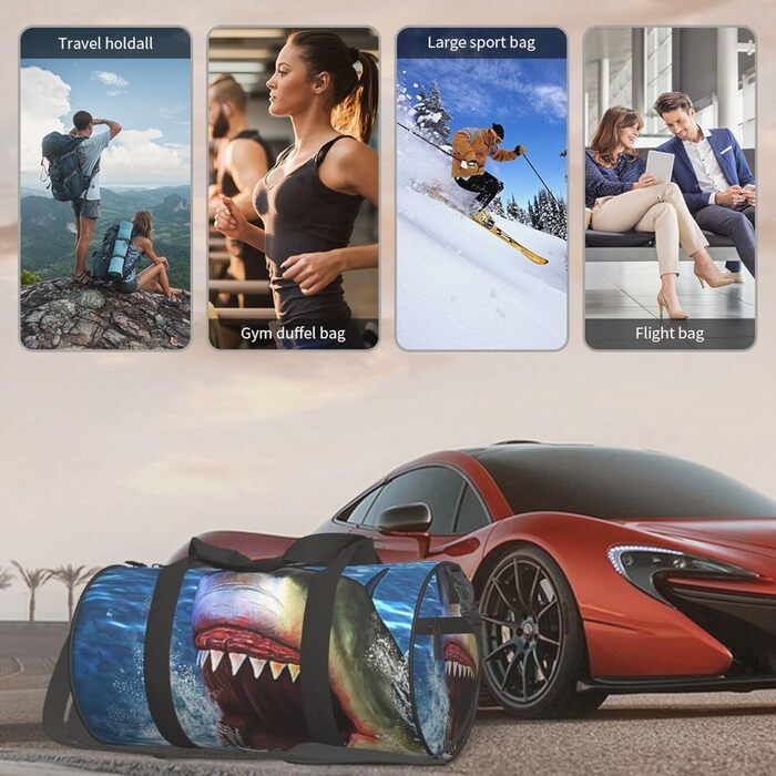 Спортивна сумка для подорожей, дизайн Акуляча голова, чорна, універсальний розмір