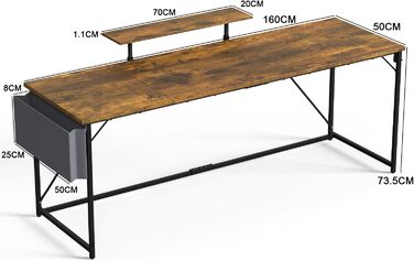 Стіл Devoko стіл комп'ютерний, 160 x 50 x 75 см офісний стіл для навчання, навчальний стіл, стіл промислового дизайну, комп'ютерни