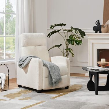 Крісло для відпочинку Yaheetech, крісло для телевізора, одномісний диван, реклайнер з регульованою підставкою для ніг, крісло для відпочинку з тканини букле, кольору слонової кістки.