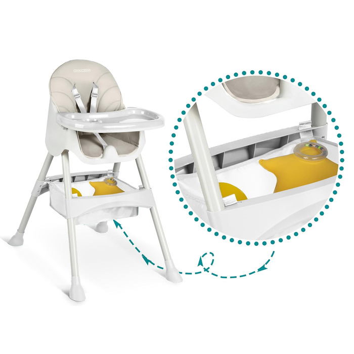 Стільчик для годування Ricokids дитячий 3в1 від 6 місяців Обідній стілець З ременем безпеки Складаний Легкий у догляді Регульована