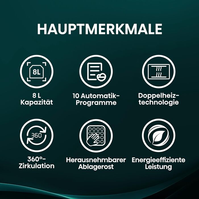 Аерофритюрниця Hisense HAF2100DCD, 2100 Вт, 7.7 л, 10 програм, антипригарне покриття, функція відкладеного старту, чорна