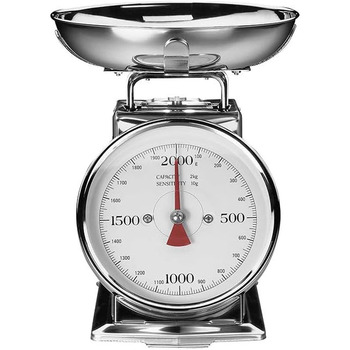 Ваги, 2 кг з функцією тари, кухонні ваги, аналогові, з чашею для зважування, поліровані, нержавіюча сталь сріблястого кольору, 301