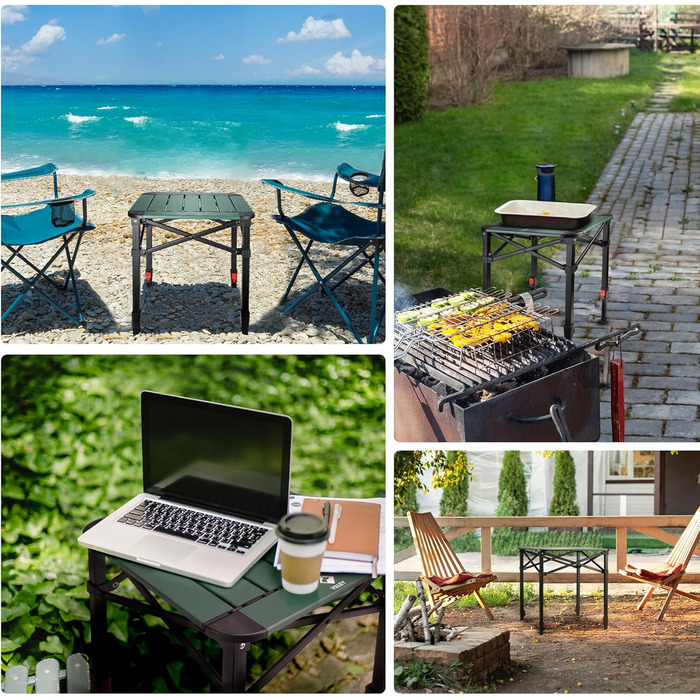 Алюмінієвий розкладний стіл VILLEY з сумкою для перенесення, складний кемпінговий стіл з алюмінію, складний балконний стіл, садовий стіл для пікніків, кемпінгу та пляжного відпочинку на свіжому повітрі, 40 * 40 * 53 см, малий