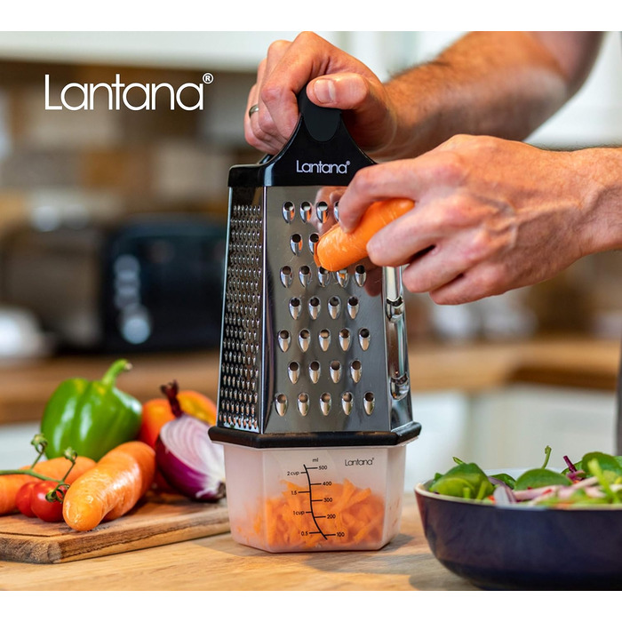 Терка Lantana 6-гранна з контейнером - ручна терка/слайсер/подрібнювач. 6 незамінних кухонних функцій для крупного, середнього, др
