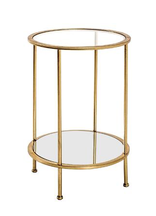 Журнальний столик HAKU Furniture золотий, метал, безпечне скло, дзеркало - Розміри В 55 см x Ø 38 см, Стиль Ар-деко Ø 38 x 55 см