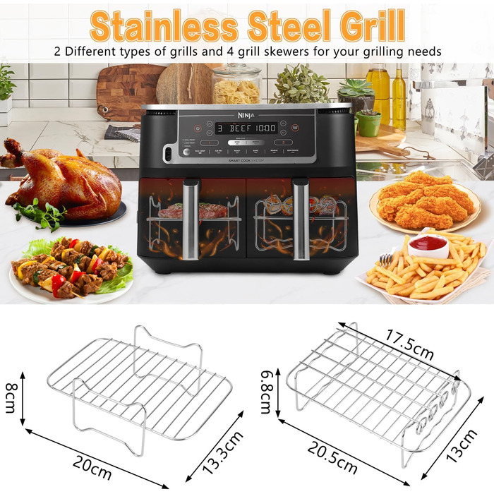 Аксесуари для фритюрниці для ніндзя, аксесуари для фритюрниці для Ninja Foodi AF400EU AF451EU 9.5 л Double Stack XL SL400EU та двозонна фритюрниця з силіконовою формою для фритюрниці, двошаровою решіткою для приготування їжі