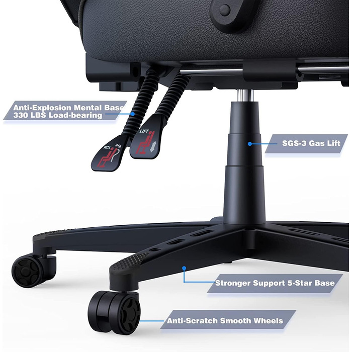 Ігрове крісло Офісне крісло з підставкою для ніг, гоночне крісло з масажем, ергономічне, поворотне, регульоване по висоті, регульована спинка 90-150, знімний підголівник, поперекова опора (чорне)