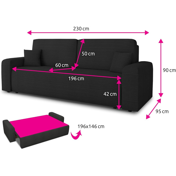 Диван-ліжко Spark диван зі сном та відділенням для зберігання речей, пружинна основа Bonnell, вельветовий чохол, велика спальна зона, сучасний мякий диван та диван-ліжко (бежевий (Poso 100))