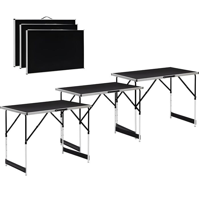 Багатофункціональні столи DIVID, комплект із 3 предметів, 100x60 см, стіл для обклеювання шпалерами, вантажопідйомність 30 кг на стіл, розкладний стіл, кемпінговий стіл, стіл для блошиного ринку, приставний столик, багатофункціональний стіл, регульована в