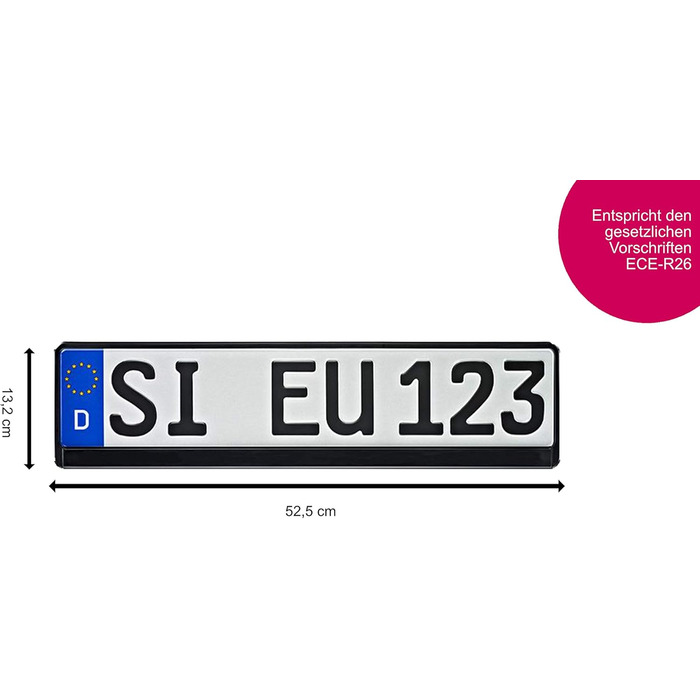 Тримач номерного знака в чорному кольорі Міцний тримач номерного знака автомобіля в чорному кольорі для стандартного розміру ЄС 52см Комплект рамок номерного знака для передньої та задньої частини, 2 шт.