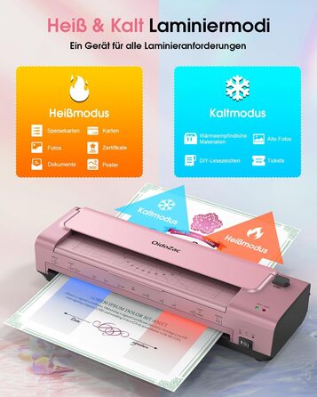 Дюймовий ламінатор A3/A4 з 20 пакетами для ламінування, гарячий та холодний ламінатор, ABS-пластик із захистом від застрягання, 10-в-1 ламінатор з різаком, тримером та закруглювачем кутів для офісу, школи та дому (шовково-червоно-сріблястий), 13-