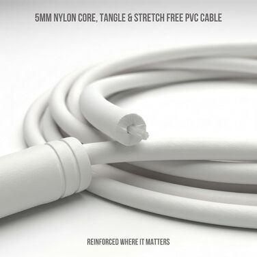 Професійна скакалка з міцного ПВХ з нейлоновою серцевиною - 5 мм - Максимальна довжина 3 метри - Надзвичайно міцні ручки, чорний/білий