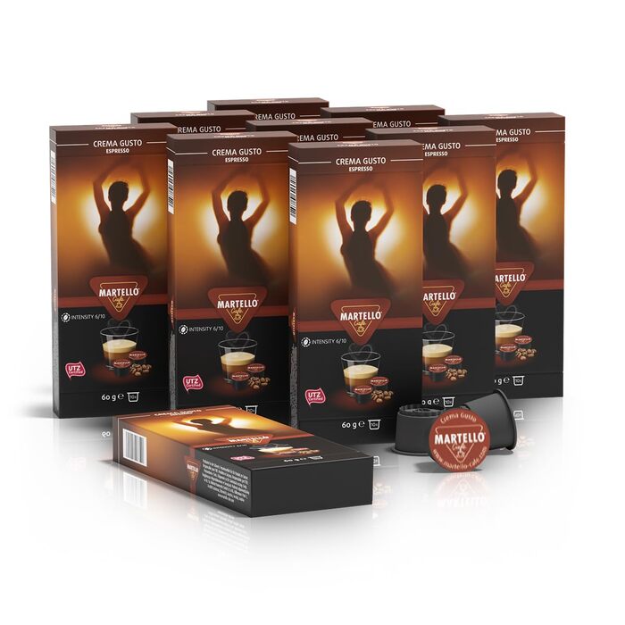 Кавові капсули Martello CREMA GUSTO — 100 шт. (10x10), 6 г, UTZ-сертифікат, для кавоварок Martello