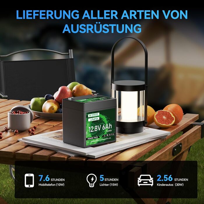 Літій-іонний акумулятор 12V 6Ah LiFePO4 з інтелектуальним захистом 10A BMS, акумулятор з 3000 глибокими циклами зарядки/розрядки для автофургонів, аварійного освітлення, кемпінгу, ехолотів, газонокосарок, сонячних панелей