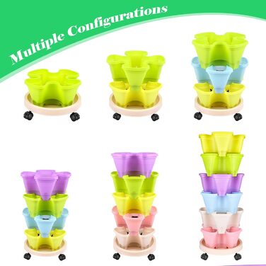 Вежа для рослин WADEO з горщиками, що штабелюються, вертикальний сад з 6 ярусами, горщик для полуниці, трав, квітів та овочів, що штабелюється, економія місця до 12 рослин (різнокольоровий)