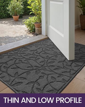 Килимок для дверей DEXI для приміщень, 81 x 121 см, нековзний килимок, що вловлює бруд, низький профіль, тонкий вхідний килимок, абсорбуючий, легко чиститься, килимок для вхідної зони, патіо, гілка 2&398&39 x 4&39 (прямокутний), колір листя сірий
