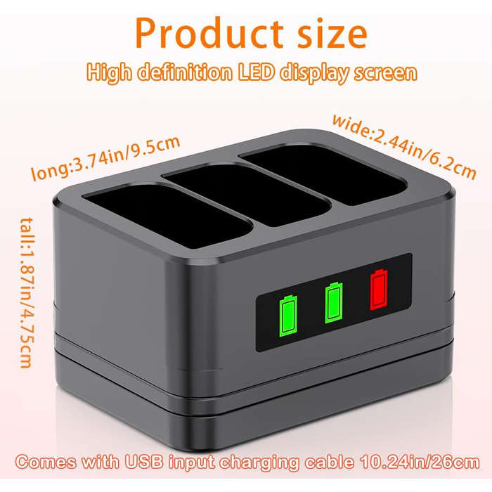 Слотовий зарядний пристрій, зарядна станція, підходить для дверних дзвінків Ring та акумуляторів камер, зі світлодіодним дисплеєм, сумісний з відеодомофоном 2/3/4/3 Plus/Spotlight Cam/Peephole Camera, 2 шт., 3-