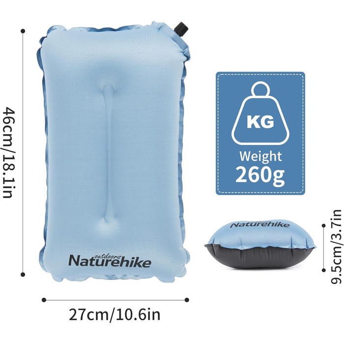 Подушка для кемпінгу Naturehike, дорожня подушка, пляжна подушка, поперекова подушка, самонадувна подушка, аксесуар для кемпінгу, легка та портативна, підходить для кемпінгу, пляжу, подорожей, автофургона, синя