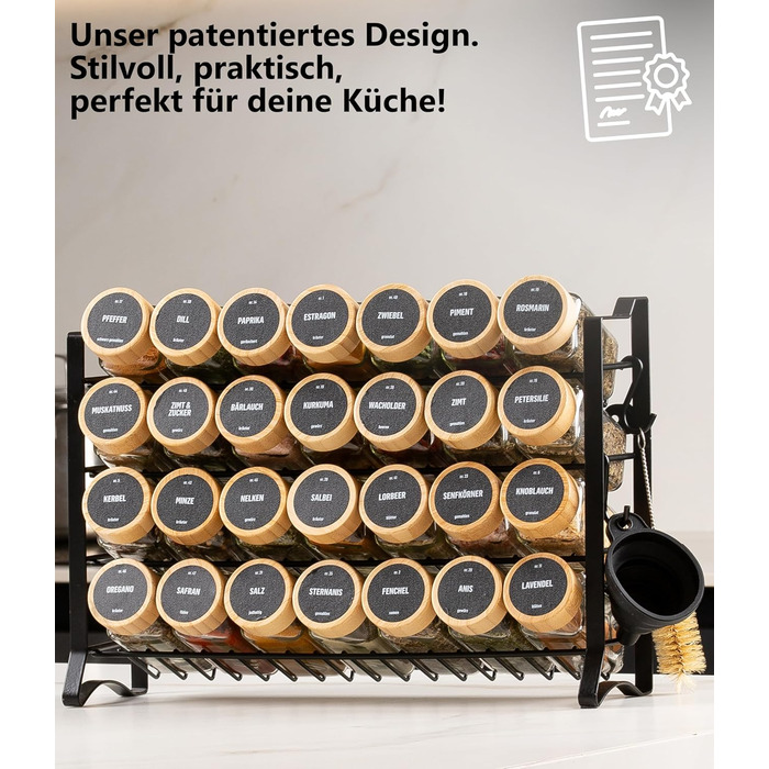 Підставка для спецій Deco haus, настінна та настінна З 28 БАНКАМИ ДЛЯ СПЕЦІЙ ТА ЕТИКЕТКАМИ - Органайзер для спецій - Органайзер для підставки для спецій - Підставка для спецій, підвісні підставки для спецій - Шафа для підставки для спецій, чорне сховище д